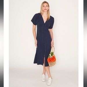 New ▶️ Chelsea and Violet ◀️ Navy Puff Sleeve Button-Down Front Dress Size 6